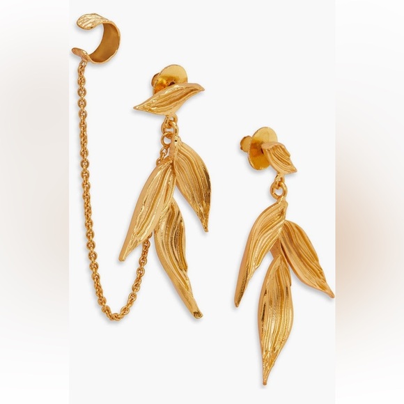 Dhwani Bansal Isaro Mini 22k Gold-Plated Leaf Earrings w/ Ear Cuff Chain - Picture 9 of 11
